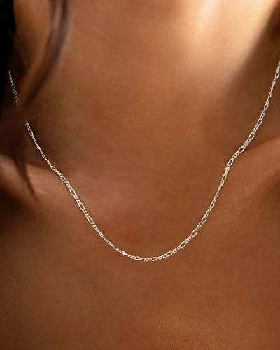 Gold/Silver Chain Necklace for Women Trendy - 925 Sterling Silver Dainty Waterproof Hypoallergenic Sturdy 18K Gold Plated Necklaces Jewelry Gift 14-20 Inch - color: Sterling Silver, size: 18"+2"