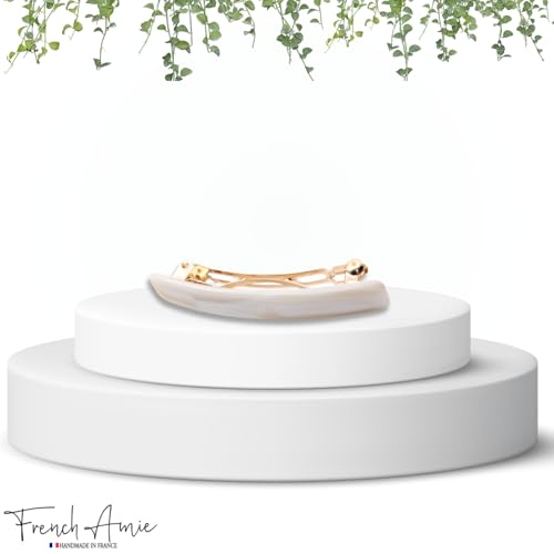 French Amie Small 2 1/4 inch Celluloid Handmade Hair Barrette No Slip Grip Durable Styling Women Hair Accessories Hair Clip for Girls, Made in France(Ivory) - color: Ivory