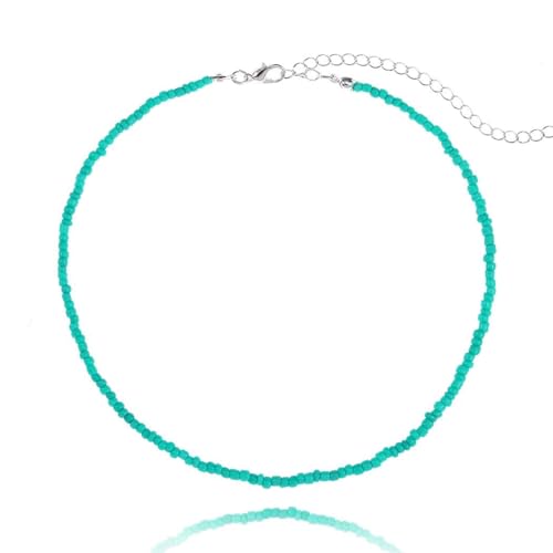 Tgirls Boho Choker Necklace Chain Rice Beaded Necklaces Seed Bead Necklace Accessory for Women - color: turquoise