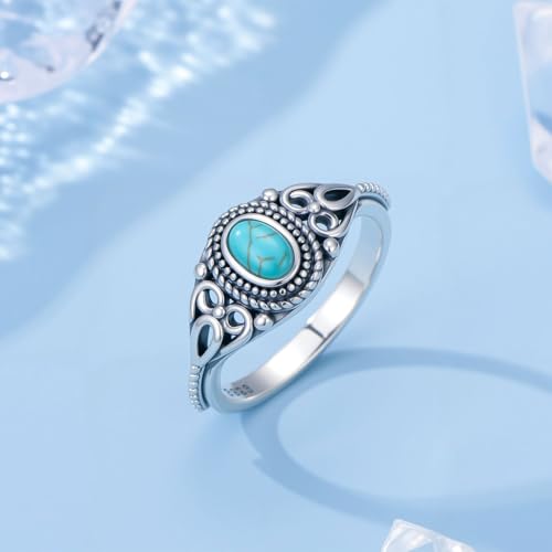 Boho Rings 925 Sterling Silver Turquoise Ring Western Jewelry Women's Eternity Rings Christmas Jewelry Gifts for Wife Mom Size 7-9 - style: Turquoise-2