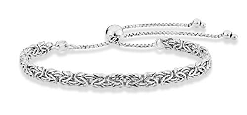 Miabella Italian 925 Sterling Silver, 18K Gold Plated 4mm Byzantine Adjustable Bolo Link Chain Bracelet for Women Handmade in Italy - style: sterling silver