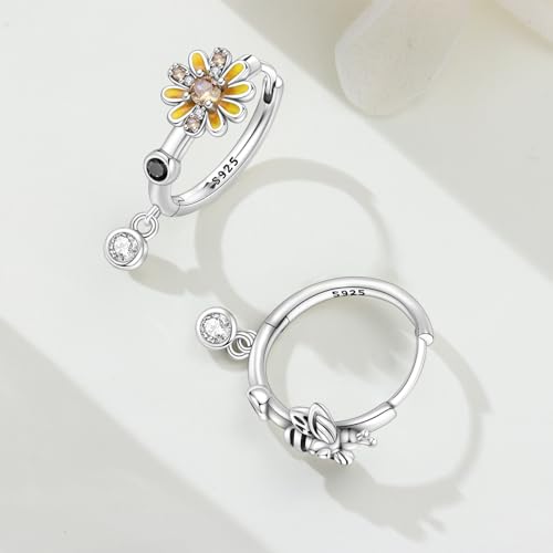 925 Sterling Silver Dangle Earrings for Women, Butterfly&Bee Animals Design, Hypoallergenic Jewelry gifts - color: Bee daisy earrings