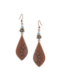 MINACHI Boho Antique Copper Tone Sunflower Teardrop Dangle Drop Earrings for Women with Turquoise Beads, Vintage Rustic Statement Jewelry Gift