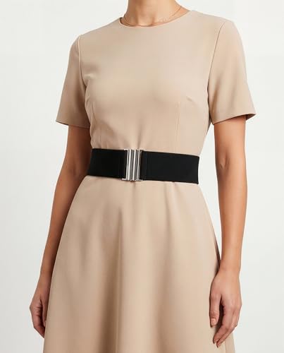 BlackButterfly Wide Elastic Waist Cinch Stretch Waistband Retro Vertical Clasp Buckle Belt - color: Black, size: Large