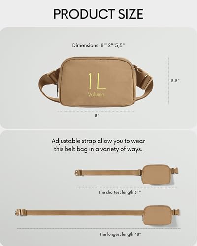 ODODOS Unisex Mini Belt Bag with Adjustable Strap Small Fanny Pack for Workout Running Traveling Hiking, Caramel - color: Caramel