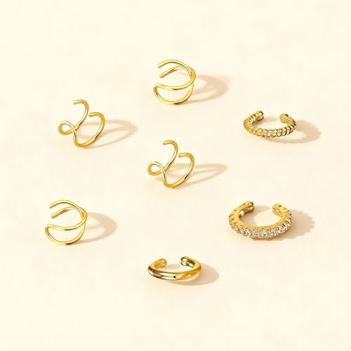 Ear Cuffs Non Piercing 14K Gold Plated Ear Cuff Earrings for Women Trendy Clip on Cartilage Earring Stacks Non Pierced Adjustable Fake Earrings Set Jewelry - color: A2:Gold Ear Cuffs 10CS