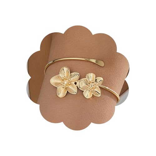 Arm Cuff for Women Gold Upper Arm Bracelet Minimalist Adjustable Cuffs Bangle Punk Dress Jewelry - style: Flower C