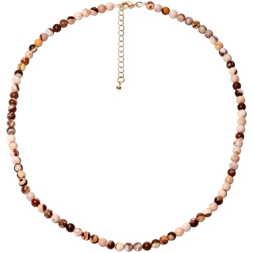 Simple Choker Necklace for Women Real Stone and Crystals Necklaces 4mm Beaded Choker Jewelry Meditation Gift for Women (16"+2") - style: Australian Zebra Stone