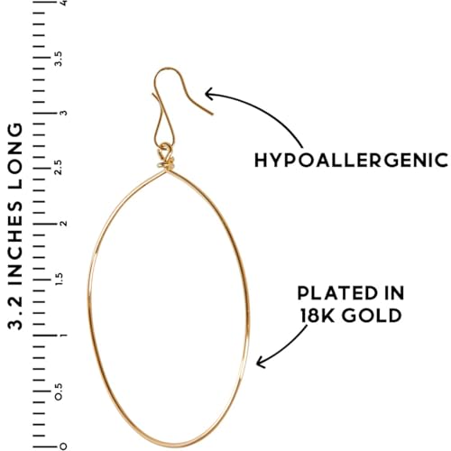 Dangle Hoop Earrings for Women - Minimalist Geometric Round Drop Hoops - Hypoallergenic, Safe for Sensitive Ears - Plated in 18K Gold or 925 Sterling Silver - color: 3.2" inch - 18K Gold Plated
