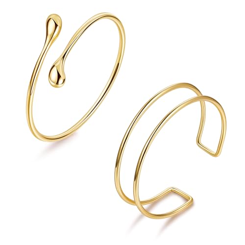 2Pcs Arm Cuff Gold Upper Arm Cuff for Women Adjustable Upper Arm Bracelets Open Irregular Arm Bangle Minimalist Coil Swirl Armlets Armband Jewelry - style: styleG gold