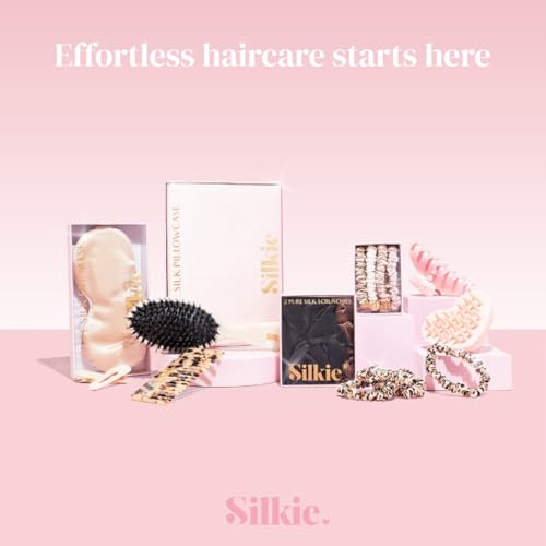 SILKIE x6 Set 100% Pure Mulberry Silk Black Brown Chocolate Pink Nude Neutral Skinny Scrunchies Travel Pouch Everyday Hair Ties Elastics Hair Care Ponytail Holder No Damage (Truffle) - color: Truffle