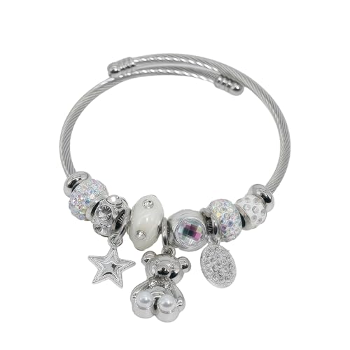 Silver Women Bracelets - Adjustable Charm Bracelets for Women Birthday Gifts Favors Titanium Steel Bracelet Bundle Jewelry Kit - color: E: Bear - Stars