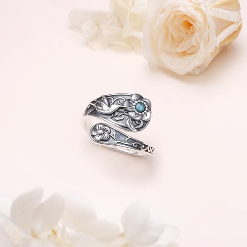 Yearace Spoon Ring for Women - Sterling Silver Victorian Vintage Oxidized Style Thumb Rings - Boho Statement Ring Jewelry Gifts - style: Hummingbird