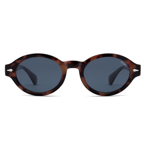 SOJOS Retro Oval Polarized Sunglasses for Women Men Chic Trendy 90s Sunnies Shades UV protection Sun Glasses SJ2630 - color: Tortoise Frame Grey Lens