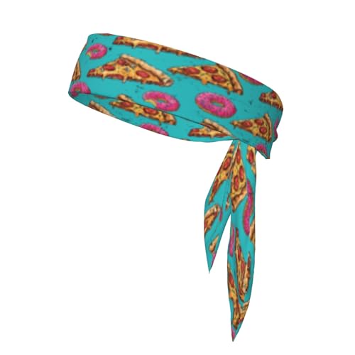 Sports Tie Headband Bandana Running Athletic Sweat Band Elastic Adjustable Sport Head Tie for Men Women Head Ties Ninja Tie Headbands Tennis Sweatbands Soccer Basketball Teams Running Head Band - color: Funny pizza donuts