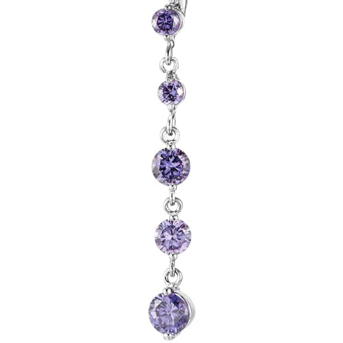 COOLSTEELANDBEYOND Belly Chain Belly Button Ring Body Jewelry Piercing Navel Ring with Long Dangle Cubic Zirconia - color: F-Metal Color:Silver; Stone Color:Purple