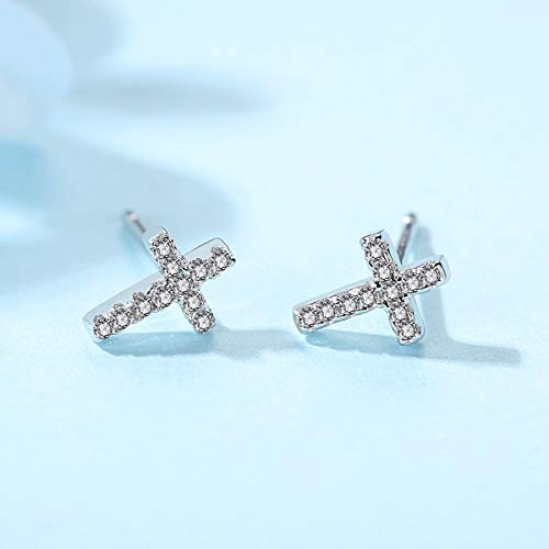REVEMCN 925 Sterling Silver and Stainless Steel Cross Stud Earrings for Women Men, 3 Pairs - color: 3 Pairs