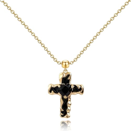 14K Gold Plated Cross Pendant Necklaces for Women Trendy, Dainty Choker CZ Cross Necklace Non Tarnish,Simple Tiny Cross Necklace for Jewelry Gifts - style: Heart-Gold