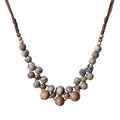 Boho Round Colorful Ceramic Beaded Necklace, Adjustable Hippie Statement Necklace, Handmade Ethnic Jewelry Gift for Women - color: Brown