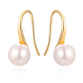 925 Sterling Silver Hoop Handpicked AAA+ Quality 7.5-8mm White Freshwater Cultured Pearl Dangle Drop Earrings Jewelry for Women - color: 2. 18k Gold Plated