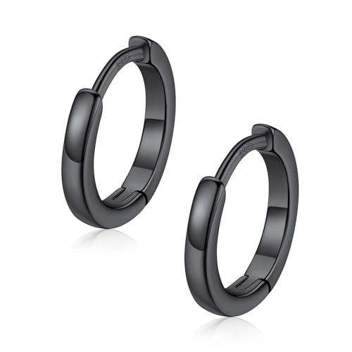 FaithHeart 925 Sterling Silver Post Huggie Hoop Earrings for Women, Silver Small Hoop Earring, Hypoallergenic Cartilage Earrings for Women - color: 01. Blank-Black, size: 10mm