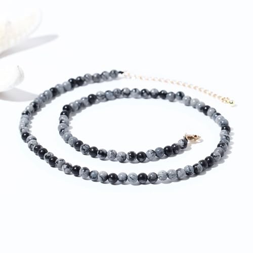 Simple Choker Necklace for Women Real Stone and Crystals Necklaces 4mm Beaded Choker Jewelry Meditation Gift for Women (16"+2") - style: Alabaster