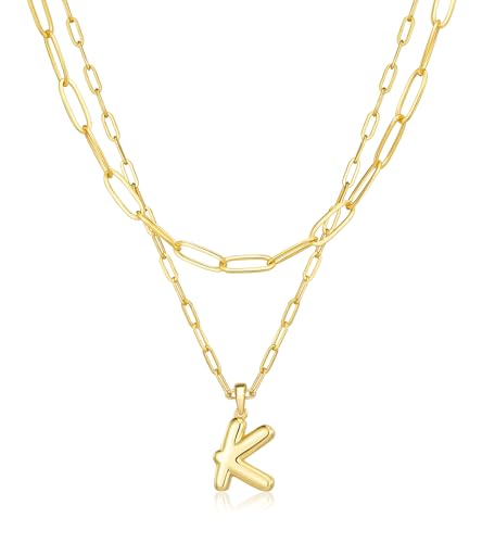 adoyi Dainty Heart Initial Necklaces 14K Gold Plated Layered Letter A-Z Pendant Necklace Stack Trendy Jewelry Birthday Valentines Gifts for Women Jewelry - color: Gold-Letter, style: K