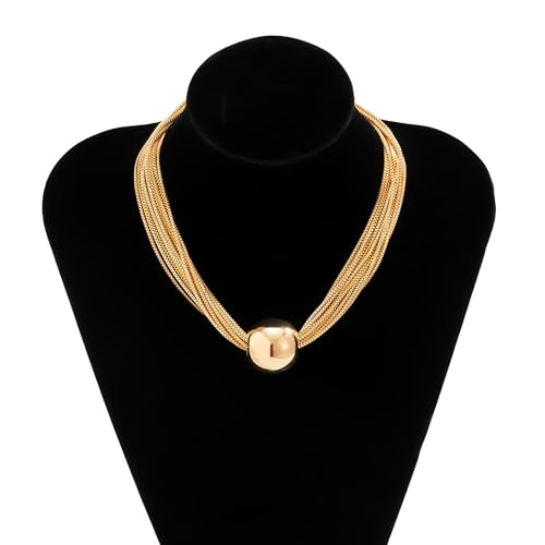Chunky Chain Necklaces Women Statement Collar Necklace Gold Flat Snake Chain Choker Ribbed Design for Party, Dress Jewelry Gifts - color: B3:Gold Necklace