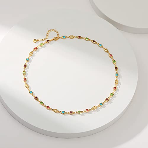 Beaded Choker Necklaces for Women 18k Gold Plated Dainty Gold Choker Necklaces for Women - style: square cz choker