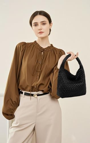 Woven Purses Bag for Women, Vegan Leather Handwoven Bags with Mini Handmade Purse - color: Black