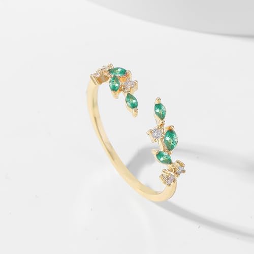 Dainty Rings Open Adjustable Ring Leaf Ring for Women Dainty Stackable Rings for Women - color: Green