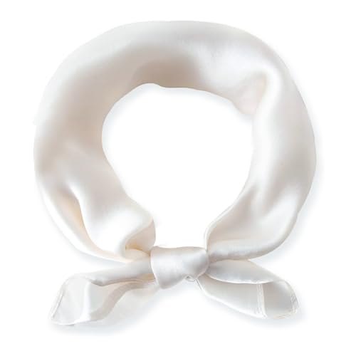 Ciormis 100% Mulberry Silk Scarf-Women's 21''/27''Square Silk Hair Head Scarf Neckerchief with Gift Packaged - color: 21''x 21''-style 02-white