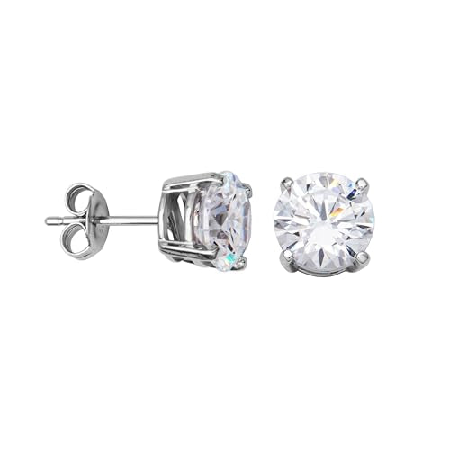 Amazon Essentials Plated Sterling Silver Cubic Zirconia Stud Earrings (Round & Princess) - color: White/Platinum, size: 7.5 mm, style: Round Cut