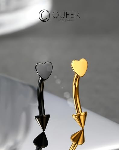 OUFER Rook Piercing Jewelry, G23 Solid Titanium Eyebrow Rings, Heart Vertical Labret Lip Jewelry, 16G Curved Barbells, Daith Rook Earrings for Women Men - color: Gold Heart, size: 16G 8mm