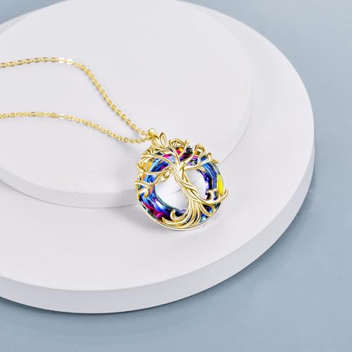 TOUPOP Tree of Life Necklace Gifts for Women 925 Sterling Silver Family Tree Pendant with Crystal Birthday Irish Jewelry Gifts for Women Her Wife Mom - color: 03-Gold-Volcano Crystal