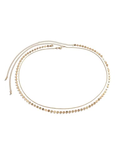 MODRSA Silver Gold Belt Chain Belt for Women Fashion Plus Size Pearl Waist Chains Metal Layered Gold Belts Chains no Tarnish Trendy Pirate Belly Belts for Women Dress Sun Moon Star Waist Jewelry - color: C1- Coin - gold