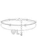 FindChic Silver/14K Gold Plated Layered CZ Initial Ankle Bracelet for Women | Waterproof Stainless Steel, Cubic Zirconia Letter Charm, Non-Tarnish, Hypoallergenic, Adjustable Extender, Summer Jewelry - color: Silver-CZ Heart, size: Large