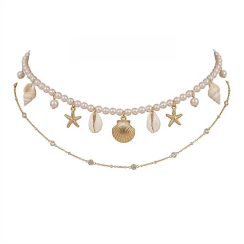 14K Gold Plated Sexy Body Chains for Women - Layered Belly Waist Chain Festival Rave Accessories, 4-in-1 Detachable Pearl Choker Chest Harness Bikini Beach Jewelry