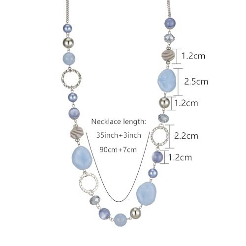 PEARL&CLUB Long Beaded Necklaces For Women - Sweater Chain Fashion Jewelry Necklace Gifts For Women - color: 23-Light blue