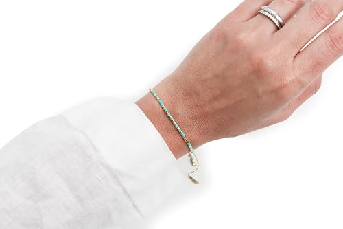 NAZ COLLECTION – Dainty Seed Bead Bracelet, Handmade Multicolor Bohemian Stackable Beaded Bracelets, Colorful Beach Surfer Boho Bracelets, Adjustable Charm String, Summer Jewelry for Women, ADULT Bracelets - color: Turquoise