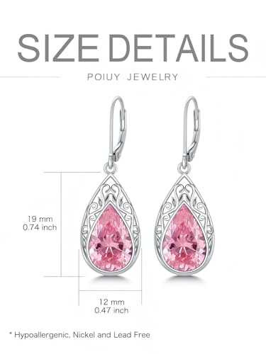 POIUY Gifts for Women Hypoallergenic Teardrop Filigree Birthstone Leverback Dangle Earrings 18K White Gold Fashion Jewelry Anniversary Wedding Birthday Gifts for Women Daughter Sister Girlfriend Wife - style: 10-October Birthstone Earrings