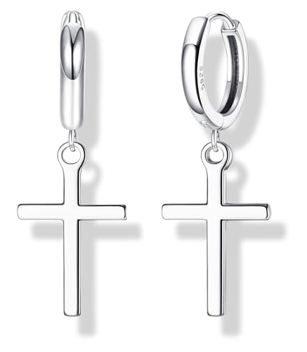 MILACOLATO 925 Sterling Silver Hoop Earrings for Women 18K Gold/Rhodium Plated Drop Dangle Hoop Earrings with Charms Cross Spike Moon Star Paperclip Link Statement Earrings Convertible Link Huggie Earrings Hypoallergenic - color: Silver Tone : Hoop with D