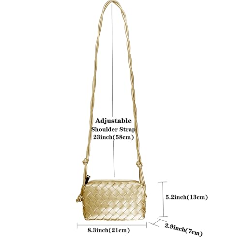 ZEDIUH Woven Bag for Women Crossbody Shoulderbag, Small Vegan Leather Purse - color: Gold