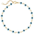 BENEIGE Women Bracelet 14K Gold Plated Paperclip Satellite Bead Ball Oval Cuba Cable Box Chain Daily Charm Layered Link Silver Bracelets Adjustable Jewelry - style: Eye Blue