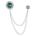 PATIKIL Gem Chain Brooch Pins, Hanging Chain Brooch Suit Pin Tassel Chain Round Crystal Badge Lapel Collar Pins for Men Shirts - color: Silver Tone(Green)