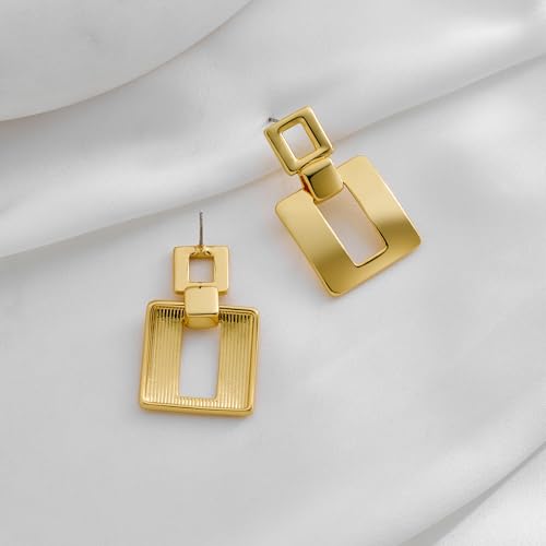 MUYAN Gold Silver Geometric Drop Dangle Earrings for Women Brushed Link Square Dangle Earrings Trendy Jewelry - color: C Gold