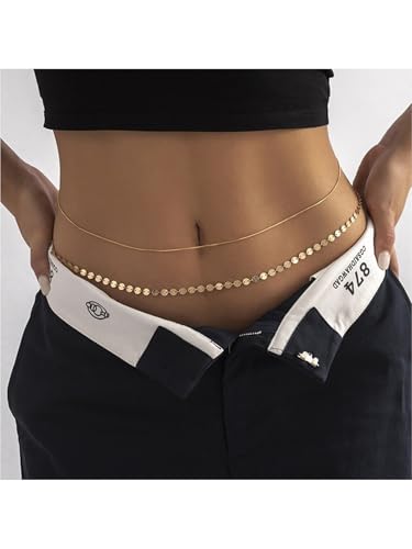 MODRSA Silver Gold Belt Chain Belt for Women Fashion Plus Size Pearl Waist Chains Metal Layered Gold Belts Chains no Tarnish Trendy Pirate Belly Belts for Women Dress Sun Moon Star Waist Jewelry - color: C1- Coin - gold