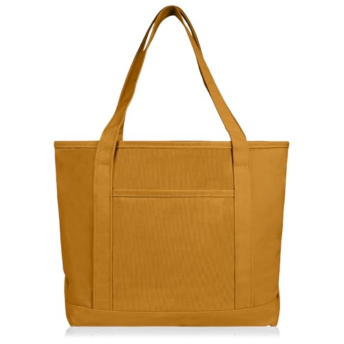 DALIX 20" Solid Color Cotton Canvas Shopping Tote Bag in Butterscotch - color: Butterscotch