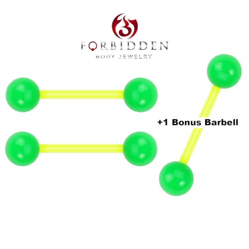 Forbidden Body Jewelry Nipple Rings, Tongue Rings, Nipple Piercing Jewelry, Nipple Jewelry, Flexible Acrylic Barbell Set 14G 16mm (5/8 Inch), 3 Pack - style: Green