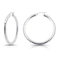 Hoops & Loops 925 Sterling Silver Diamond-Cut Round Hoop Textured 3mm Click-Top Earrings for Women, Slver, Two-Tone 14K Yellow Gold Flash Plate 15/20/25/30/35/40/45/50mm Hoops - color: Silver, size: 40mm (1.56'')